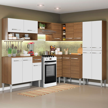 Cocina Integral Emilly Ice Blanco y Marron 417x186cm con Mesón y sin Pozuelo - COCINAS | Bylmo