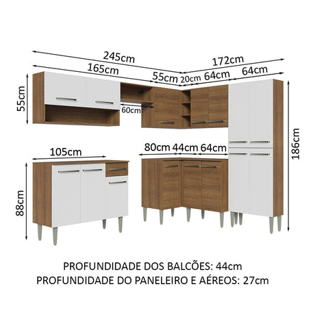 Cocina Integral Emilly Marron 417x186cm con Mesón sin Pozuelo y Un Cajón - COCINAS | Bylmo