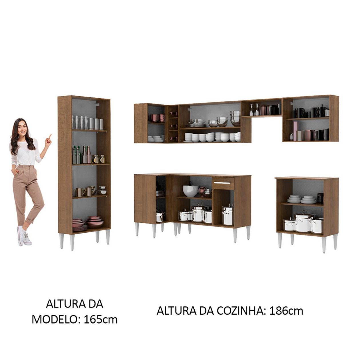 Cocina Integral Emilly Moon Marron 481x186cm con Mesón y sin Pozuelo - COCINAS | Bylmo