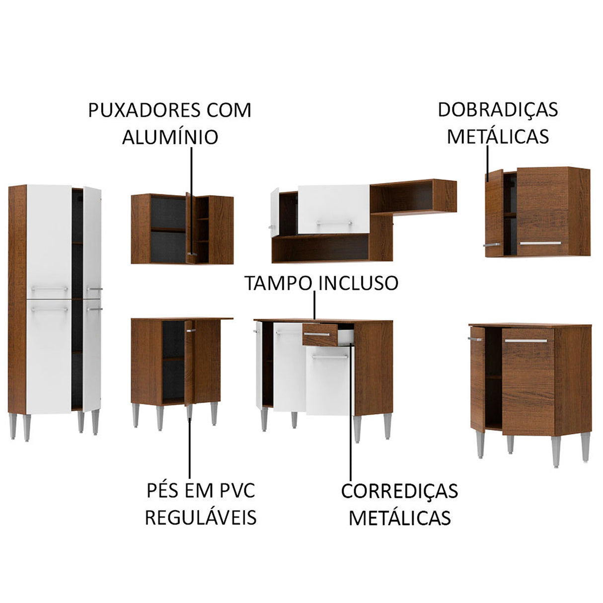 Cocina Integral Emilly Moon Blanco y Marron 481x186cm con Mesón y sin Pozuelo - COCINAS | Bylmo