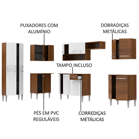 Cocina Integral Emilly Moon Blanco y Marron 481x186cm con Mesón y sin Pozuelo - COCINAS | Bylmo