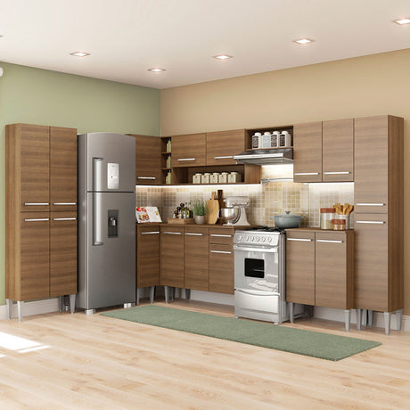 Cocina Integral Emilly Live Marron 513x186cm con Mesón y sin Pozuelo - COCINAS | Bylmo