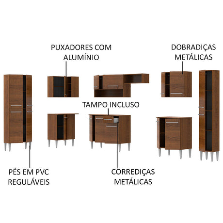 Cocina Integral Emilly Live Marron 513x186cm con Mesón y sin Pozuelo - COCINAS | Bylmo