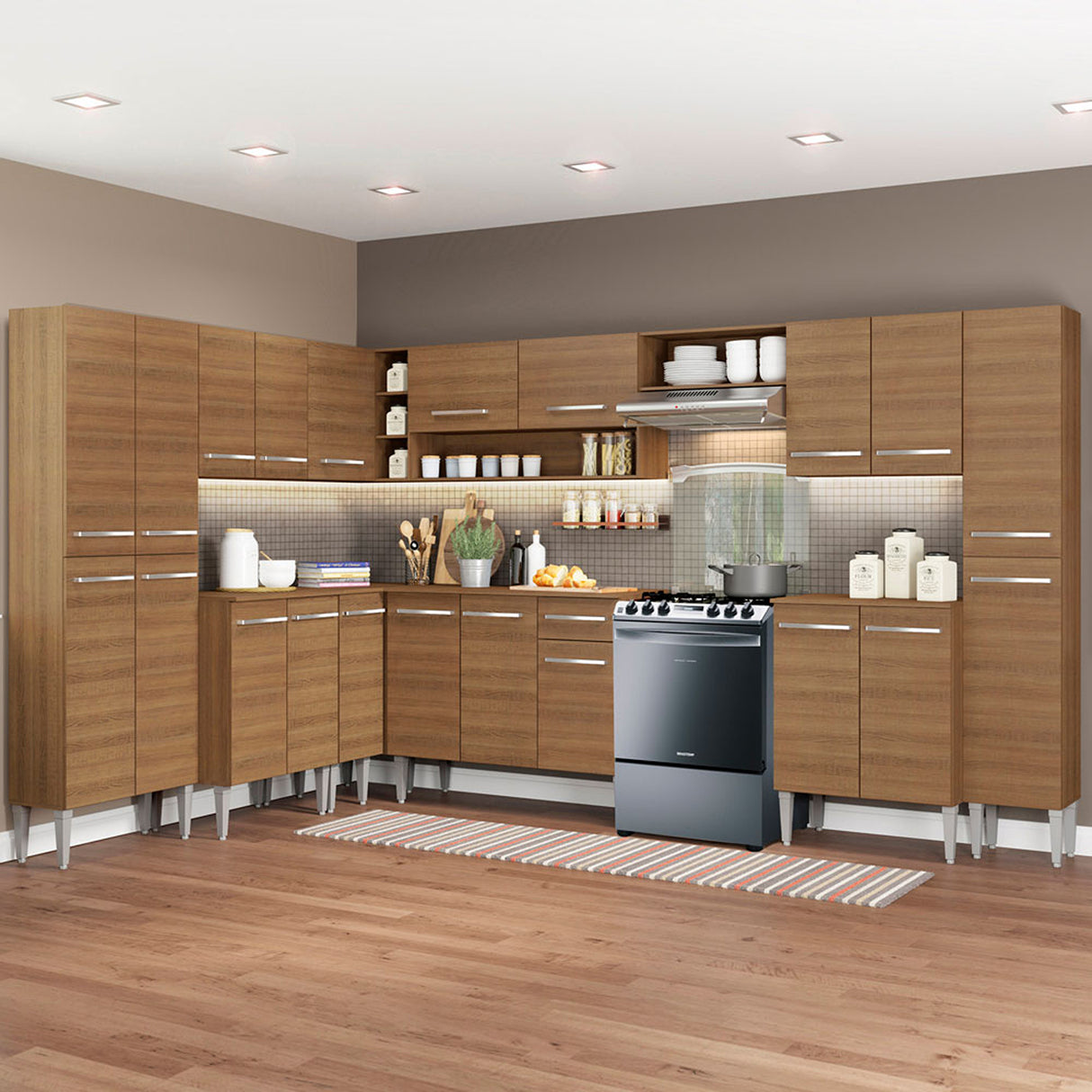 Cocina Integral Emilly Big Marron 513x186cm con Mesón y sin Pozuelo - COCINAS | Bylmo