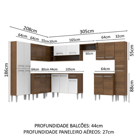 Cocina Integral Emilly Big Marron y Blanco 513x186cm con Mesón y sin Pozuelo - COCINAS | Bylmo