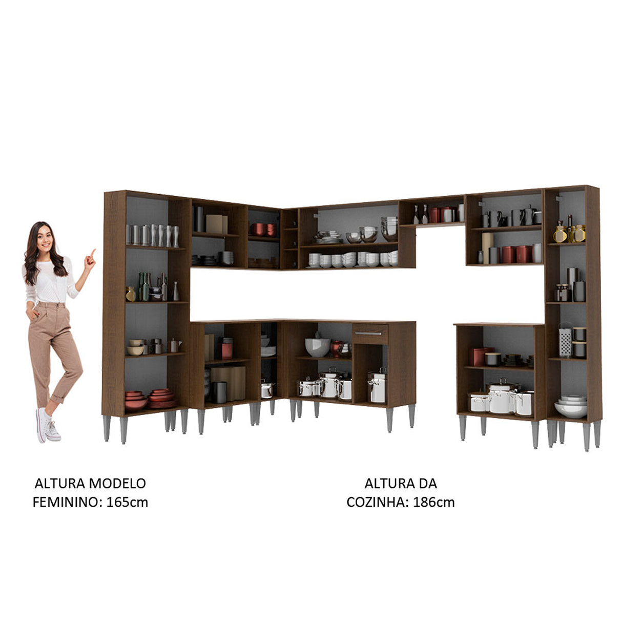 Cocina Integral Emilly Big Marron y Blanco 513x186cm con Mesón y sin Pozuelo - COCINAS | Bylmo