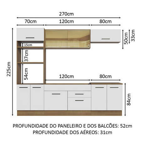 Cocina Integral Agata Marron y Blanco 270x225cm con Mesón sin Pozuelo y Dos Cajones - COCINAS | Bylmo