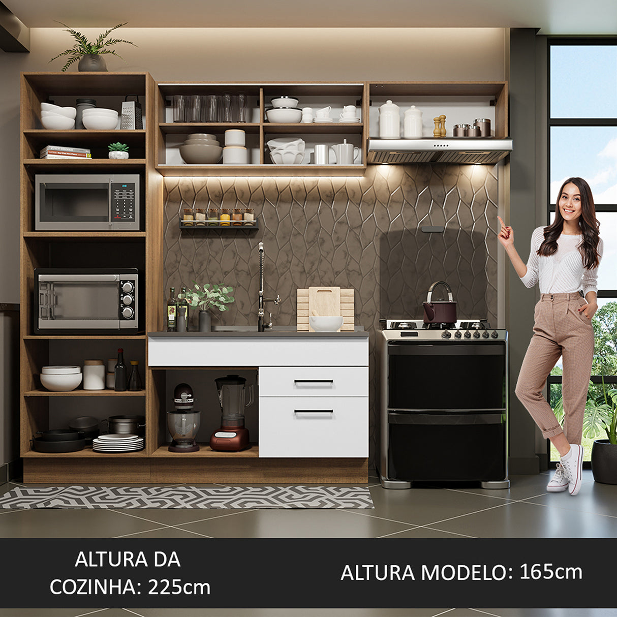 Cocina Integral Agata Marron y Blanco 270x225cm sin Mesón sin Pozuelo y Dos Cajones - COCINAS | Bylmo