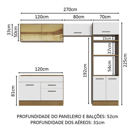 Cocina Integral Agata Marron y Blanco 270x225cm sin Mesón sin Pozuelo y Siete Puertas - COCINAS | Bylmo