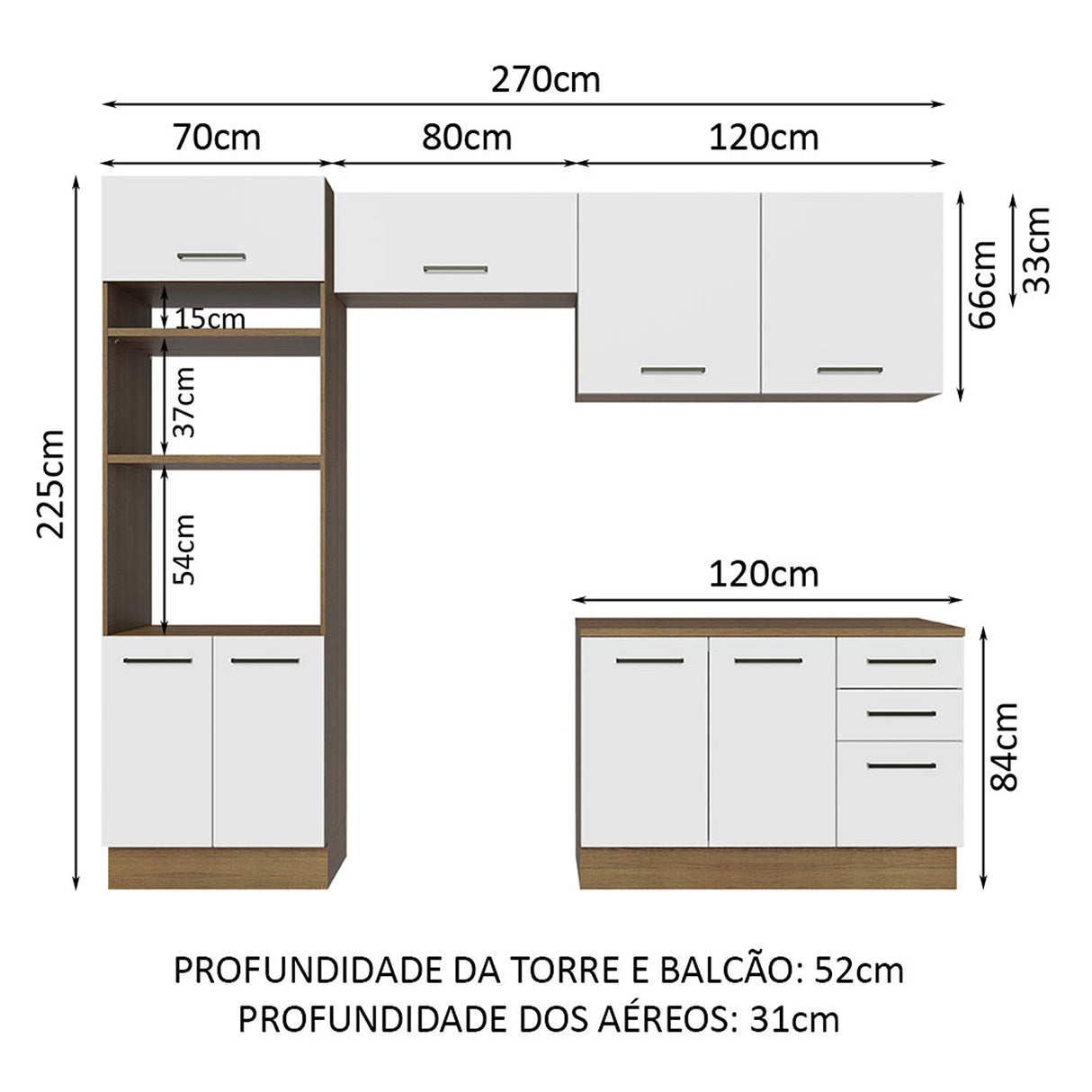 Cocina Integral Agata Marron y Blanco 270x225cm con Mesón y sin Pozuelo - COCINAS | Bylmo