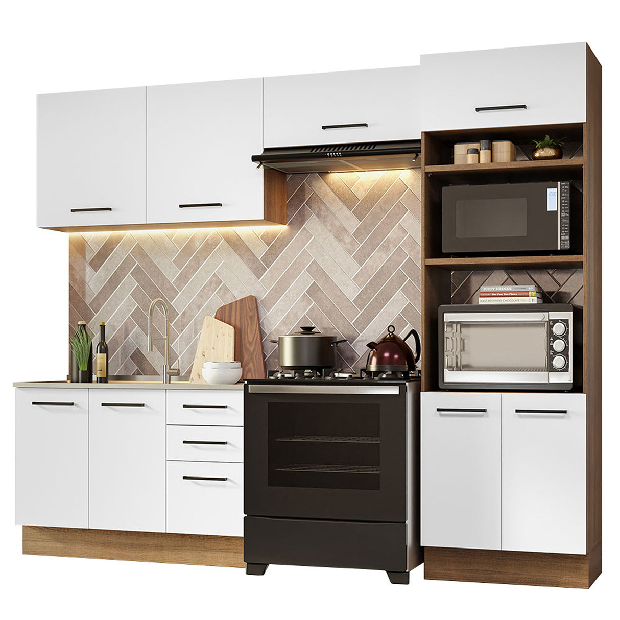 Cocina Integral Agata Marron y Blanco 270x225cm sin Mesón y sin Pozuelo - COCINAS | Bylmo