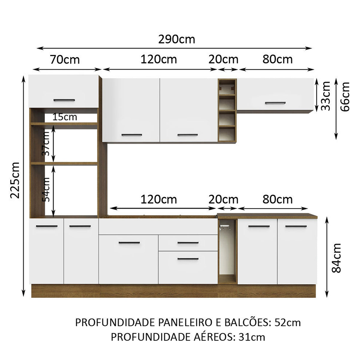 Cocina Integral Agata Marron y Blanco 290x225cm sin Mesón y sin Pozuelo - COCINAS | Bylmo