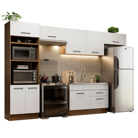 Cocina Integral Agata Marron y Blanco 350x225cm sin Mesón y sin Pozuelo - COCINAS | Bylmo