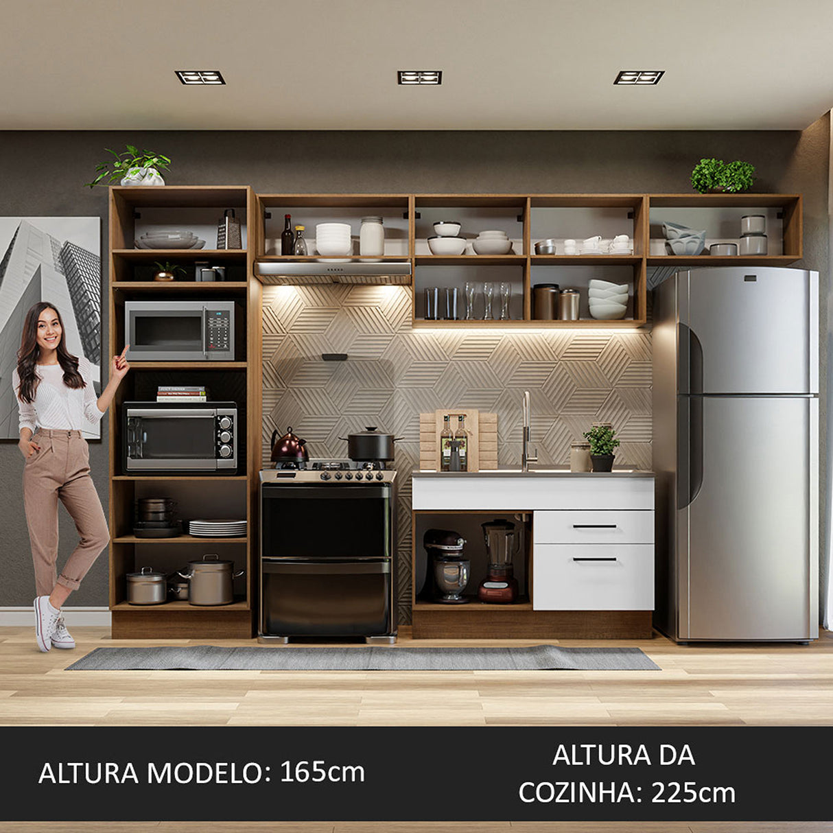 Cocina Integral Agata Marron y Blanco 350x225cm sin Mesón y sin Pozuelo - COCINAS | Bylmo