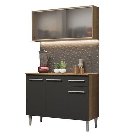 Cocina Integral Emilly Marron y Negro 105x186cm con Mesón y sin Pozuelo - COCINAS | Bylmo