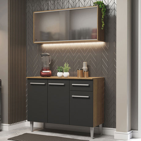 Cocina Integral Emilly Marron y Negro 105x186cm con Mesón y sin Pozuelo - COCINAS | Bylmo