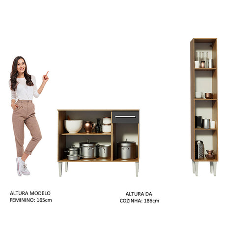 Cocina Integral Emilly Silver Marron y Negro 137x186cm con Mesón y sin Pozuelo - COCINAS | Bylmo