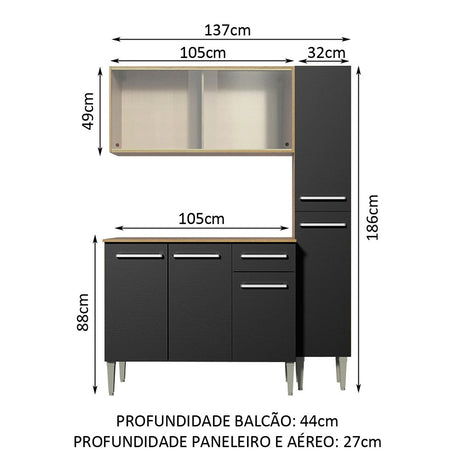 Cocina Integral Emilly Force Marron y Negro 137x186cm con Mesón y sin Pozuelo - COCINAS | Bylmo