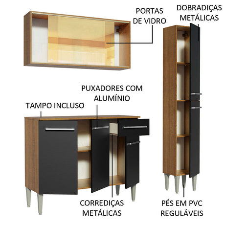 Cocina Integral Emily Gold Marron y Negro 137x186cm con Mesón y sin Pozuelo - COCINAS | Bylmo