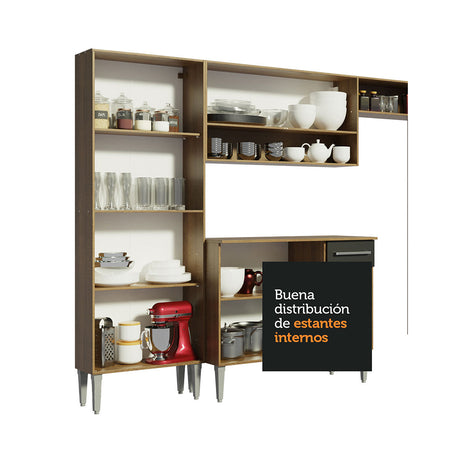 Cocina Integral Emilly Marron y Negro 137x186cm con Mesón de Madera y sin Pozuelo - COCINAS | Bylmo