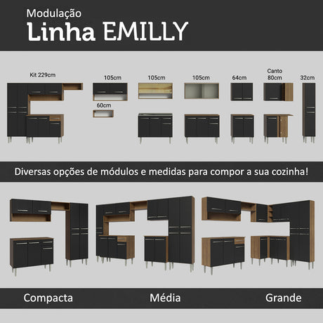 Cocina Integral Emilly Marron y Negro 137x186cm con Mesón de Acero y con Pozuelo - COCINAS | Bylmo