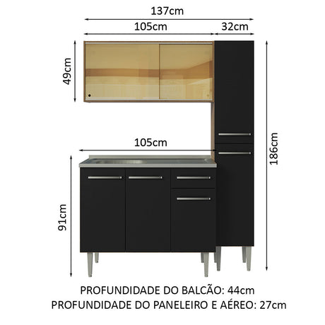 Cocina Integral Emilly Marron y Negro 137x186cm con Mesón y Pozuelo de Acero - COCINAS | Bylmo