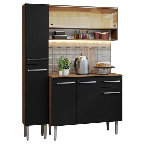 Cocina Integral Emilly Marron y Negro 137x186cm con Mesón de Madera sin Pozuelo y Un Cajón - COCINAS | Bylmo