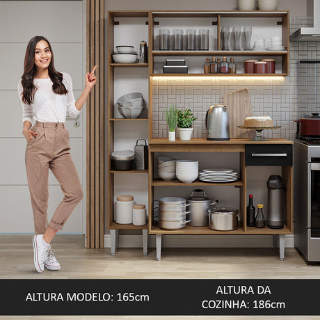Cocina Integral Emilly Marron y Negro 137x186cm con Mesón de Madera sin Pozuelo y Un Cajón - COCINAS | Bylmo