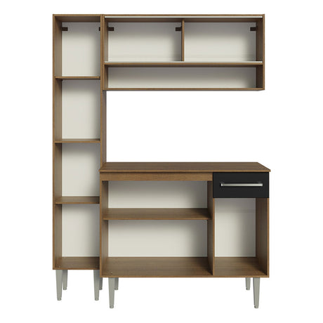 Cocina Integral Emilly Marron y Negro 137x186cm con Mesón de Madera sin Pozuelo y Un Cajón - COCINAS | Bylmo