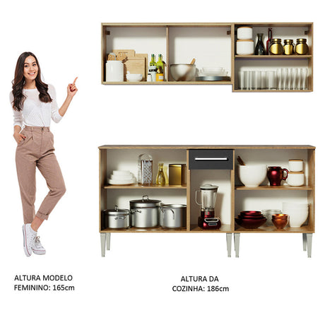 Cocina Integral Emilly Box Marron y Negro 169x186cm con Mesón y sin Pozuelo - COCINAS | Bylmo
