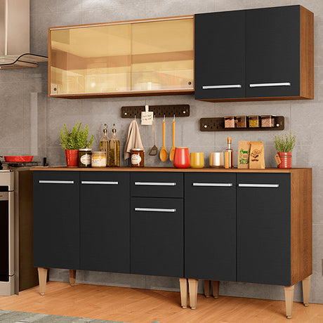 Cocina Integral Emilly Drive Marron y Negro 169x186cm con Mesón y sin Pozuelo - COCINAS | Bylmo