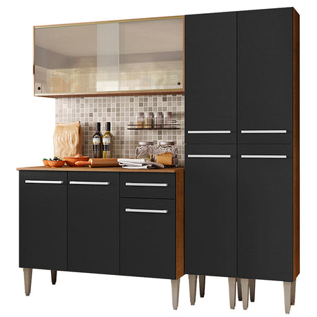 Cocina Integral Emilly Fly Marron y Negro 169x186cm con Mesón y sin Pozuelo - COCINAS | Bylmo