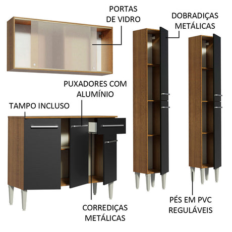 Cocina Integral Emilly Fly Marron y Negro 169x186cm con Mesón y sin Pozuelo - COCINAS | Bylmo