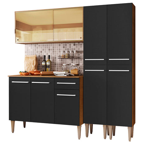 Cocina Integral Emilly Voice Marron y Negro 169x186cm con Mesón y sin Pozuelo - COCINAS | Bylmo