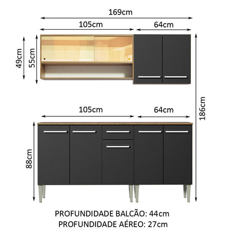 Cocina Integral Emilly Dance Marron y Negro 169x186cm con Mesón y sin Pozuelo - COCINAS | Bylmo