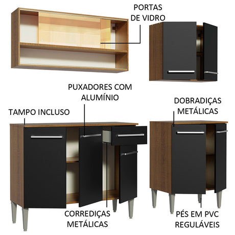 Cocina Integral Emilly Dance Marron y Negro 169x186cm con Mesón y sin Pozuelo - COCINAS | Bylmo