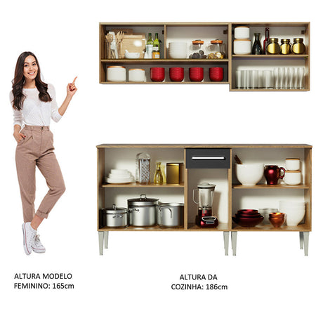 Cocina Integral Emilly Dance Marron y Negro 169x186cm con Mesón y sin Pozuelo - COCINAS | Bylmo