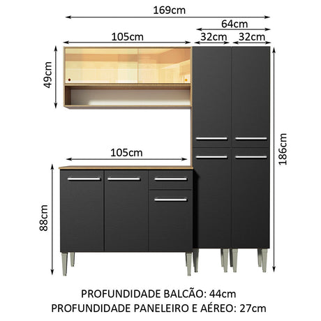 Cocina Integral Emilly Winter Marron y Negro 169x186cm con Mesón y sin Pozuelo - COCINAS | Bylmo