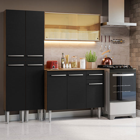 Cocina Integral Emilly 169x186x44 Marron y Negro Moderna Espaciosa y Duradera. - COCINAS | Bylmo