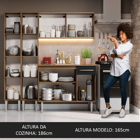 Cocina Integral Emilly Compacta 169x186 Marrón y Negro - COCINAS | Bylmo
