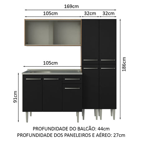 Cocina Integral Emilly 169x186 Marrón y Negro MDP Duradero - COCINAS | Bylmo