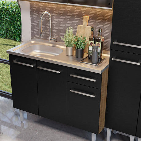 Cocina Integral Emilly 169x186 Marrón y Negro MDP Duradero - COCINAS | Bylmo