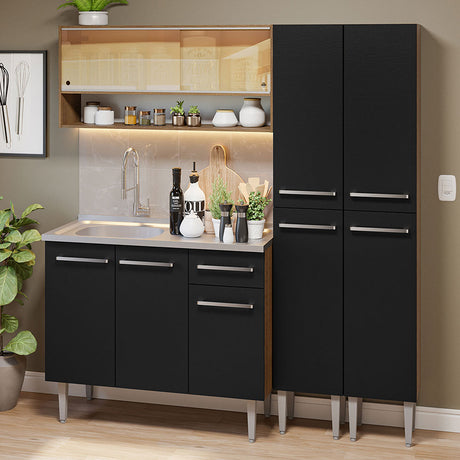 Cocina Integral Emilly 169x186 Marrón y Negro Moderna y Duradera - COCINAS | Bylmo