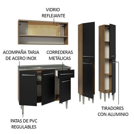 Cocina Integral Emilly 169x186 Marrón y Negro Moderna y Duradera - COCINAS | Bylmo