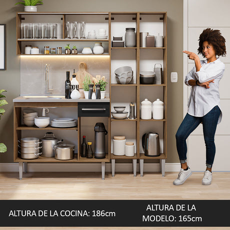 Cocina Integral Emilly 169x186 Marrón y Negro Moderna y Duradera - COCINAS | Bylmo