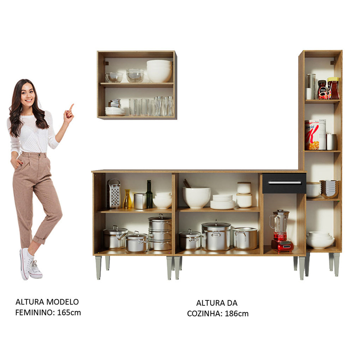 Cocina Integral Emilly Sing Marron y Negro 201x186cm con Mesón y sin Pozuelo - COCINAS | Bylmo