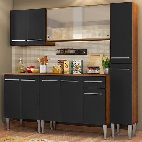 Cocina Integral Emilly Fast Marron y Negro 201x186cm con Mesón y sin Pozuelo - COCINAS | Bylmo