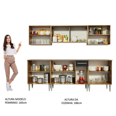 Cocina Integral Emilly Fire Marron y Negro 233x186cm con Mesón y sin Pozuelo - COCINAS | Bylmo