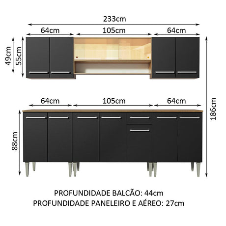 Cocina Integral Emilly Smile Marron y Negro 233x186cm con Mesón y sin Pozuelo - COCINAS | Bylmo