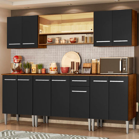 Cocina Integral Emilly Smile Marron y Negro 233x186cm con Mesón y sin Pozuelo - COCINAS | Bylmo